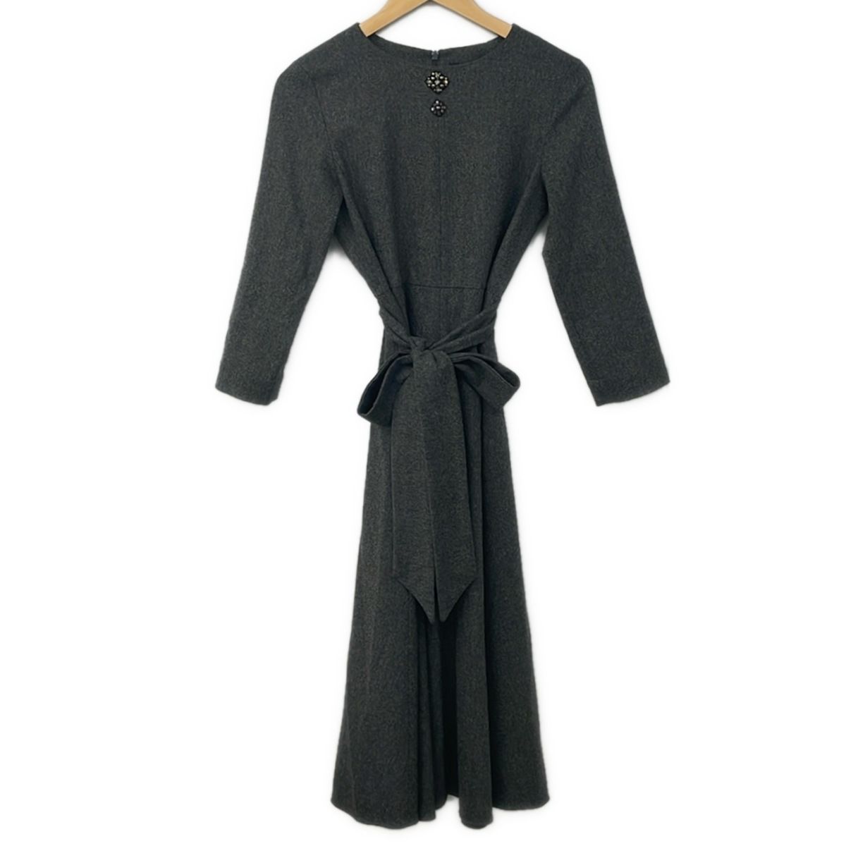 S Max Mara(マックスマーラ) ワンピース サイズ36 S レディース美品 - ダークグレー 長袖/ロング/ビジュー/ベルト付き