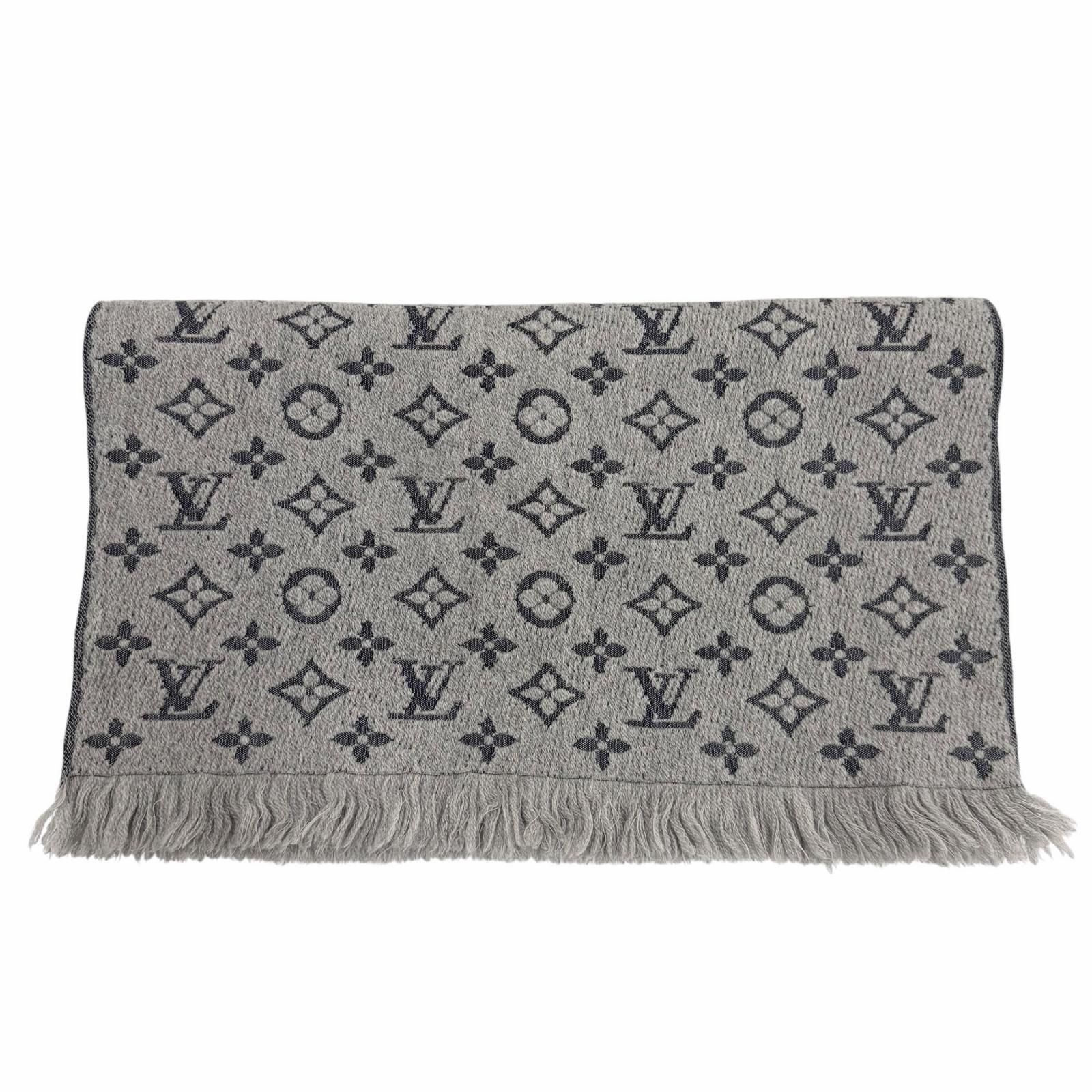 美品▼LOUIS VUITTON ルイヴィトン M70932 エシャルプ モノグラム クラシック ウール100% マフラー グレー イタリア製 正規品 メンズ