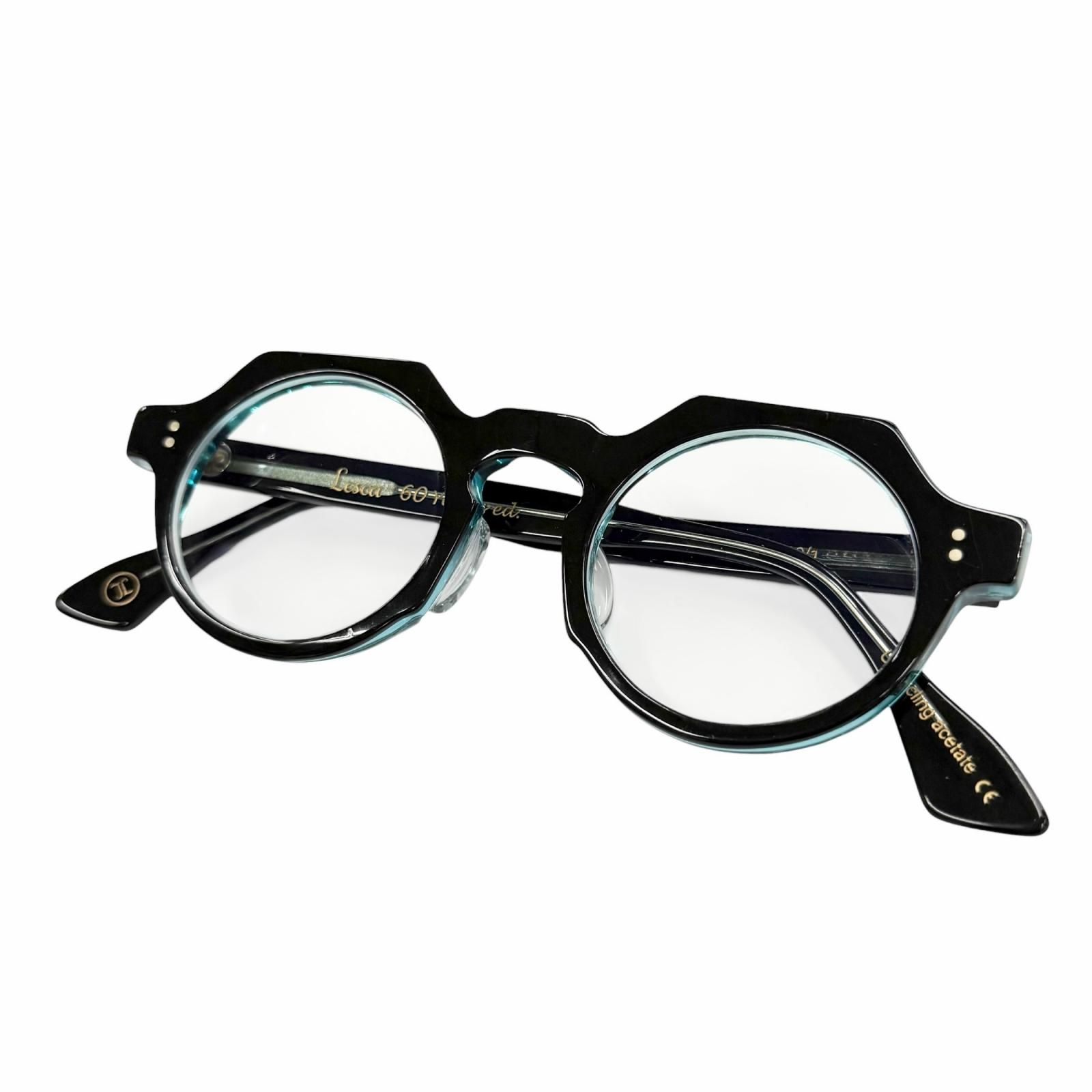 良品▼Lesca Lunetier レスカ ルネティエ Buzz 6mm 創設60周年限定モデル 限定生産100個 80/100 メガネ 眼鏡 ブラック クリアブルー 度入
