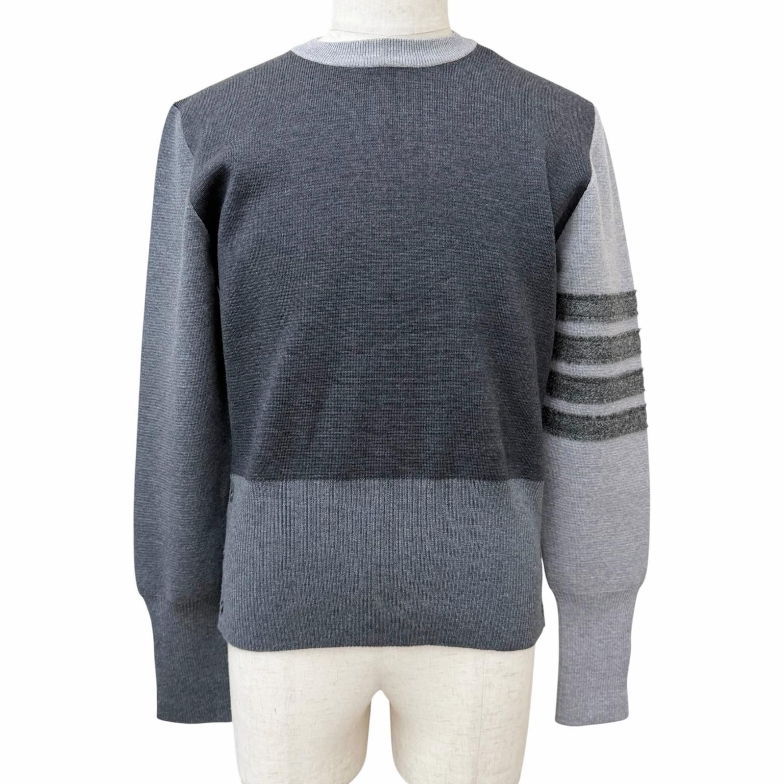 未使用品□THOM BROWNE トムブラウン MKA316F ミラノステッチ コットン クレープ 4 BAR セーター グレー 2 イタリア製 正規品 メンズ