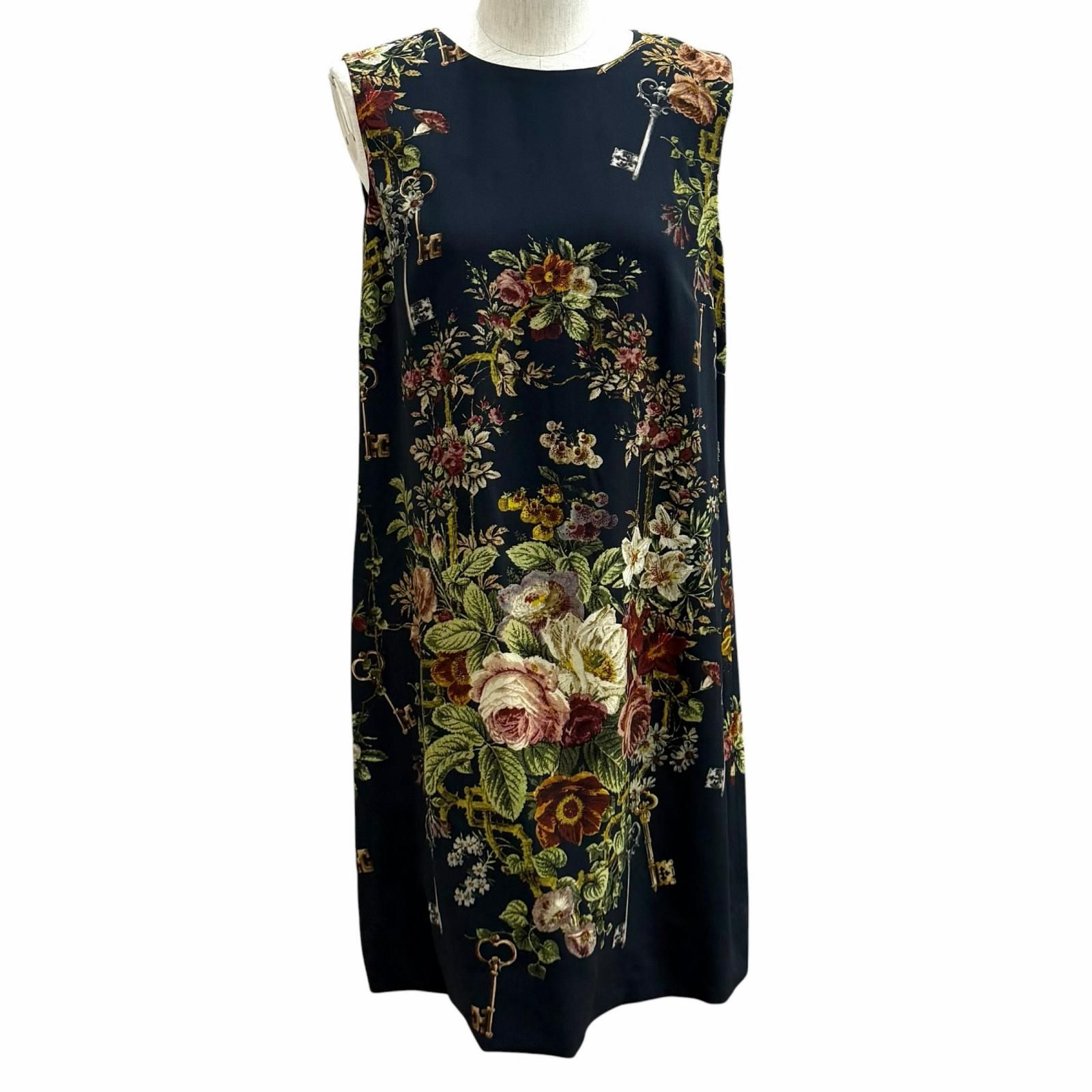 未使用品★DOLCE&GABBANA ドルチェ＆ガッバーナ F6NA7T フローラルプリント ノースリーブ ワンピース ブラック 42 イタリア製 正規品