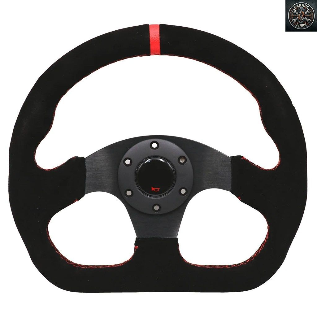 13インチ レーシングフラット レッドレザー ドリフトスポーツステアリングホイール
