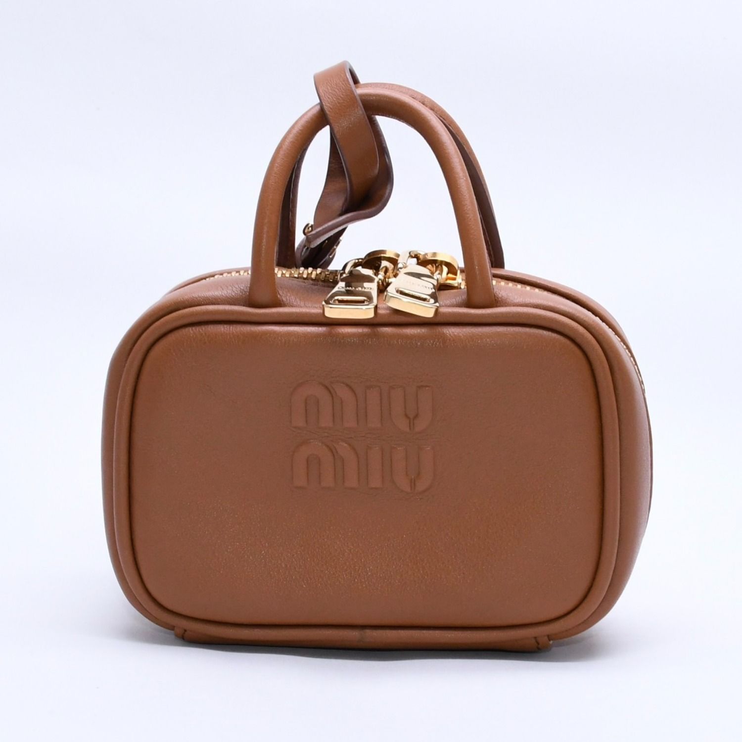 ミュウミュウ レザーミニハンドバッグ ブラウン 即発送 極美品 MIU MIU ミュウミュウ ボーレザーマイクロバッグ ブラウン