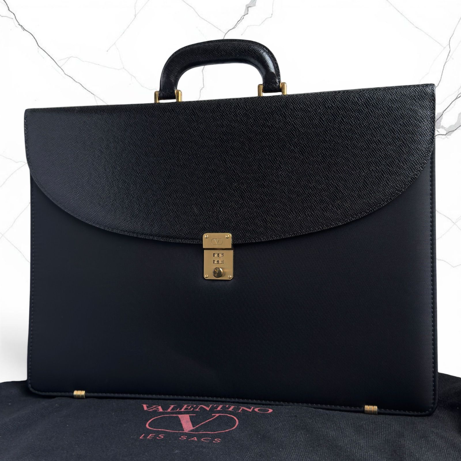 VALENTINO LES SACS ヴァレンティノ ビジネスバッグ ブリーフケース レザー ナイロン ブラック ダイヤルロック 保存袋有り