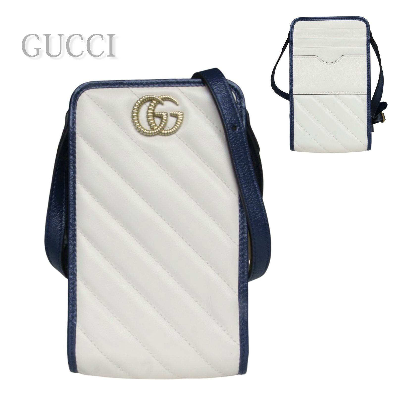 【中古】GUCCI グッチ GGマーモント ショルダーバッグ レディース ホワイト 白 627369 1147 キルティングレザー フォンケース スマホショルダー ミニバッグ クロスボディ 斜め掛け コンパクトバッグ 人気 高級 デイリー 希少
