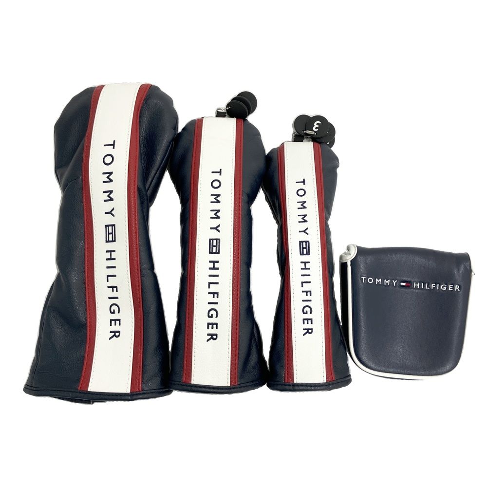 TOMMY HILFIGER GOLF トミー ヒルフィガーゴルフ ロゴ刺繍 ヘッドカバー 4点セット マレット ネイビー系 DR,FW,UT,PT [240101722013] ゴルフウェア ストスト
