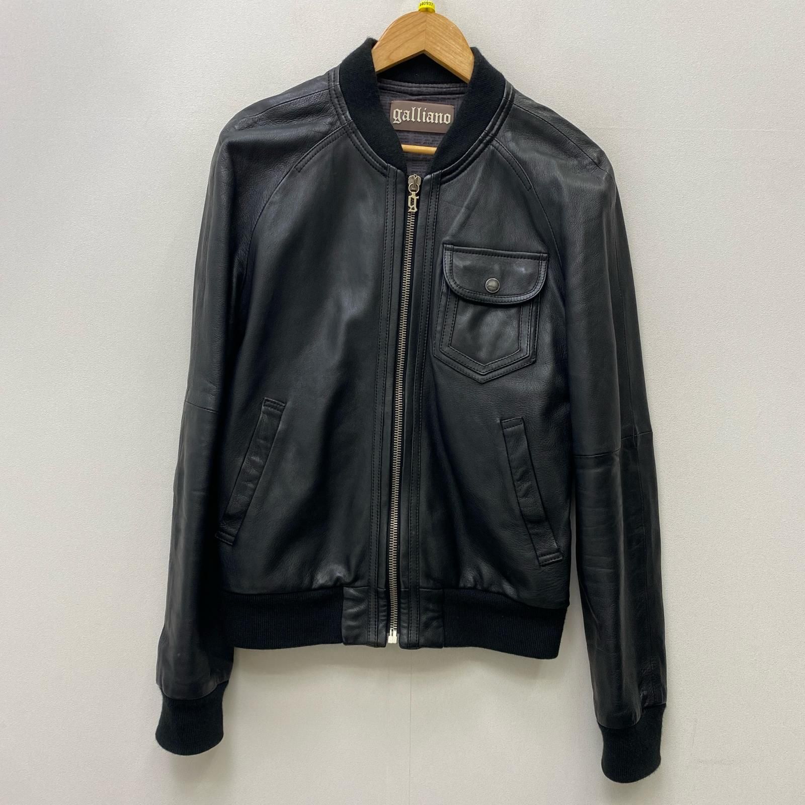 【加古川店】 中古 galliano | ガリアーノ レザー 裏地ニュースペーパー ブラック サイズ：46 【108】