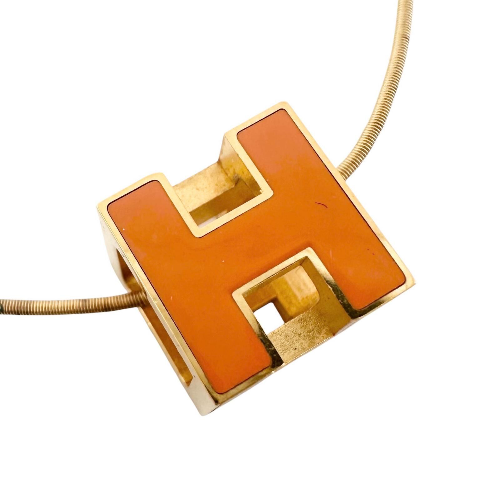 HERMES エルメス Hキューブ ネックレス GP オレンジ/ゴールド【中古】 レディース