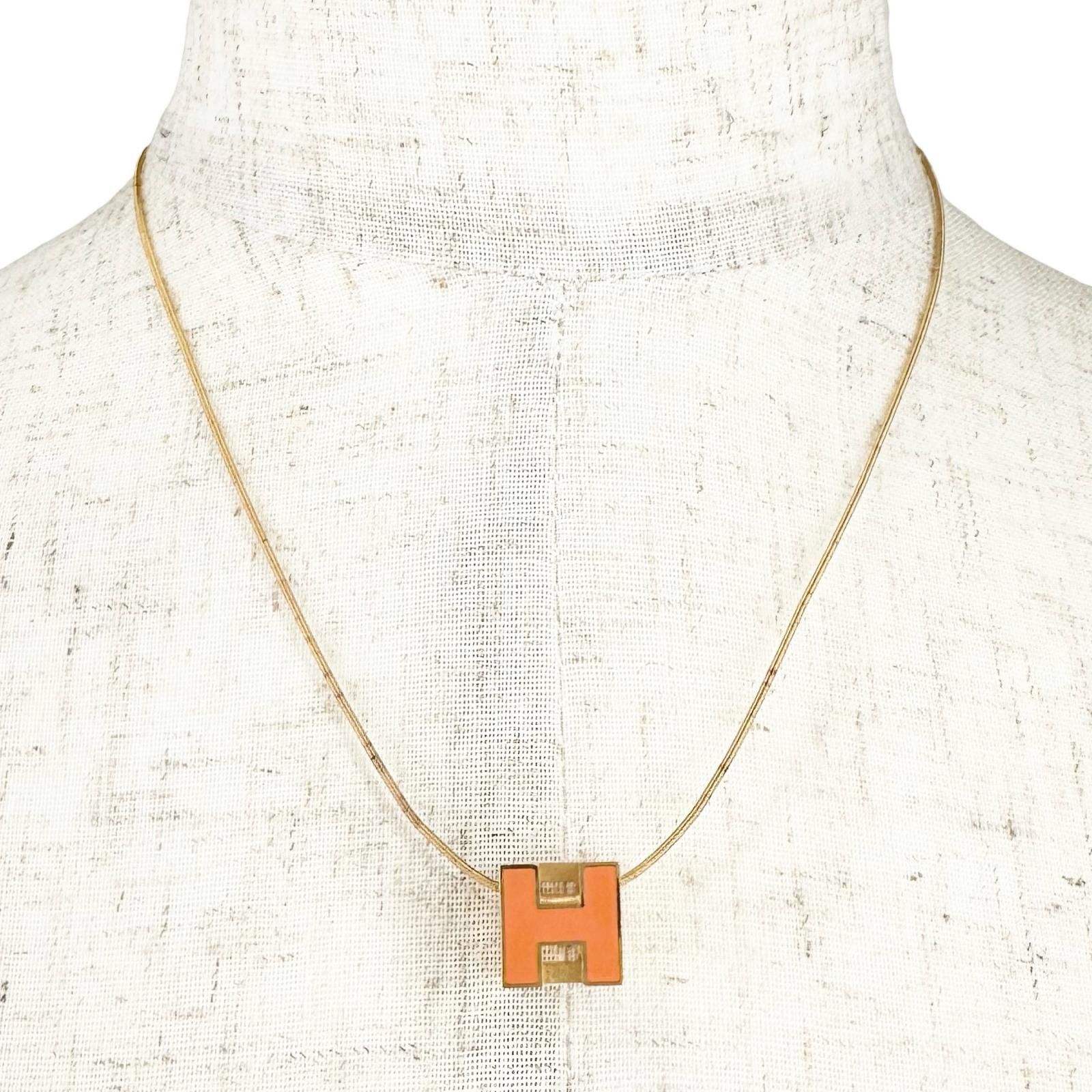 HERMES エルメス Hキューブ ネックレス GP オレンジ/ゴールド【中古 