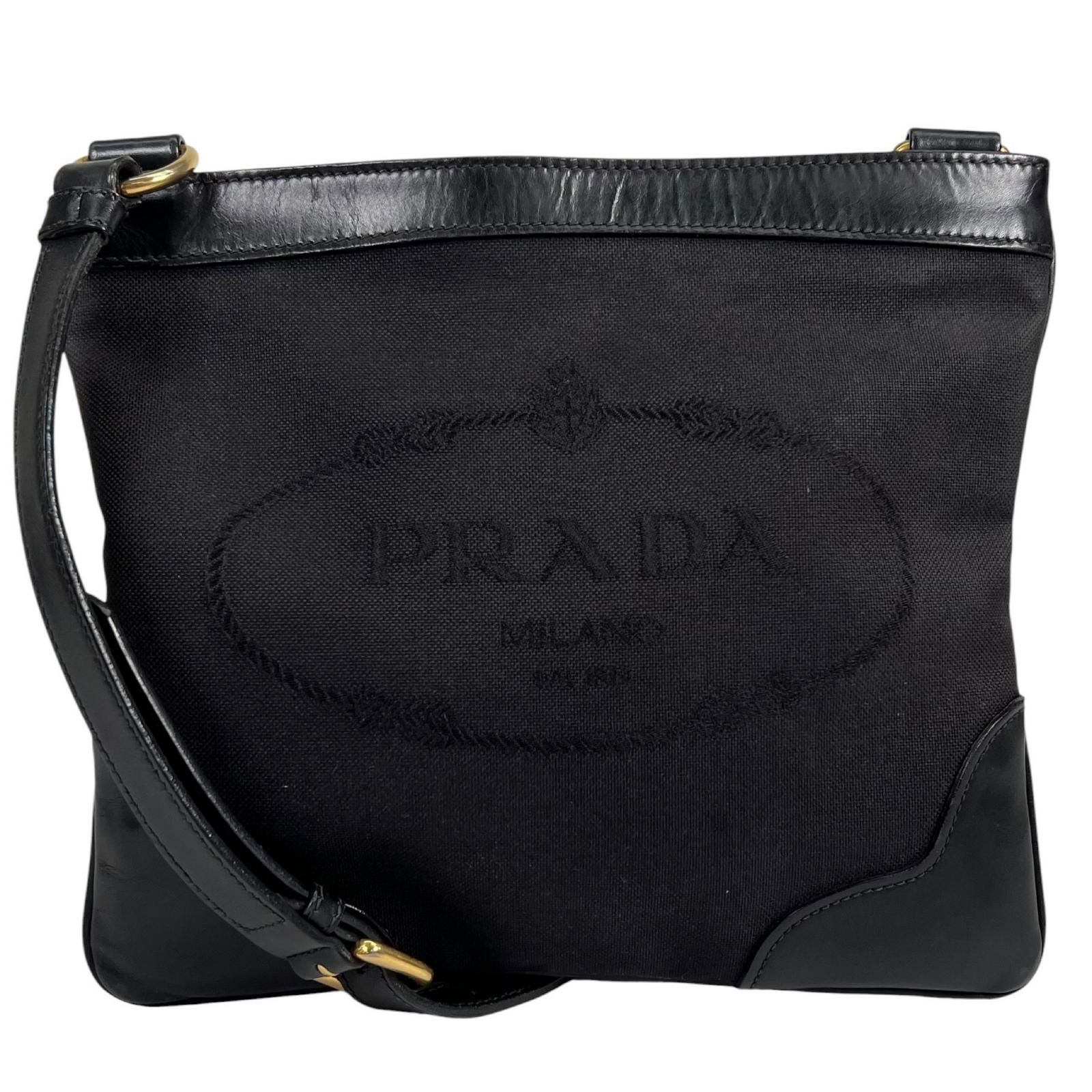 PRADA プラダ BT0537 ショルダーバッグ キャンバス/レザー ブラック 