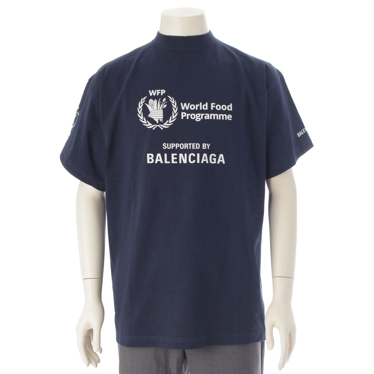バレンシアガ WFP World Food Programme ロゴ オーバーサイズ 半袖Ｔシャツ トップス 739028 ネイビー L【中古】
