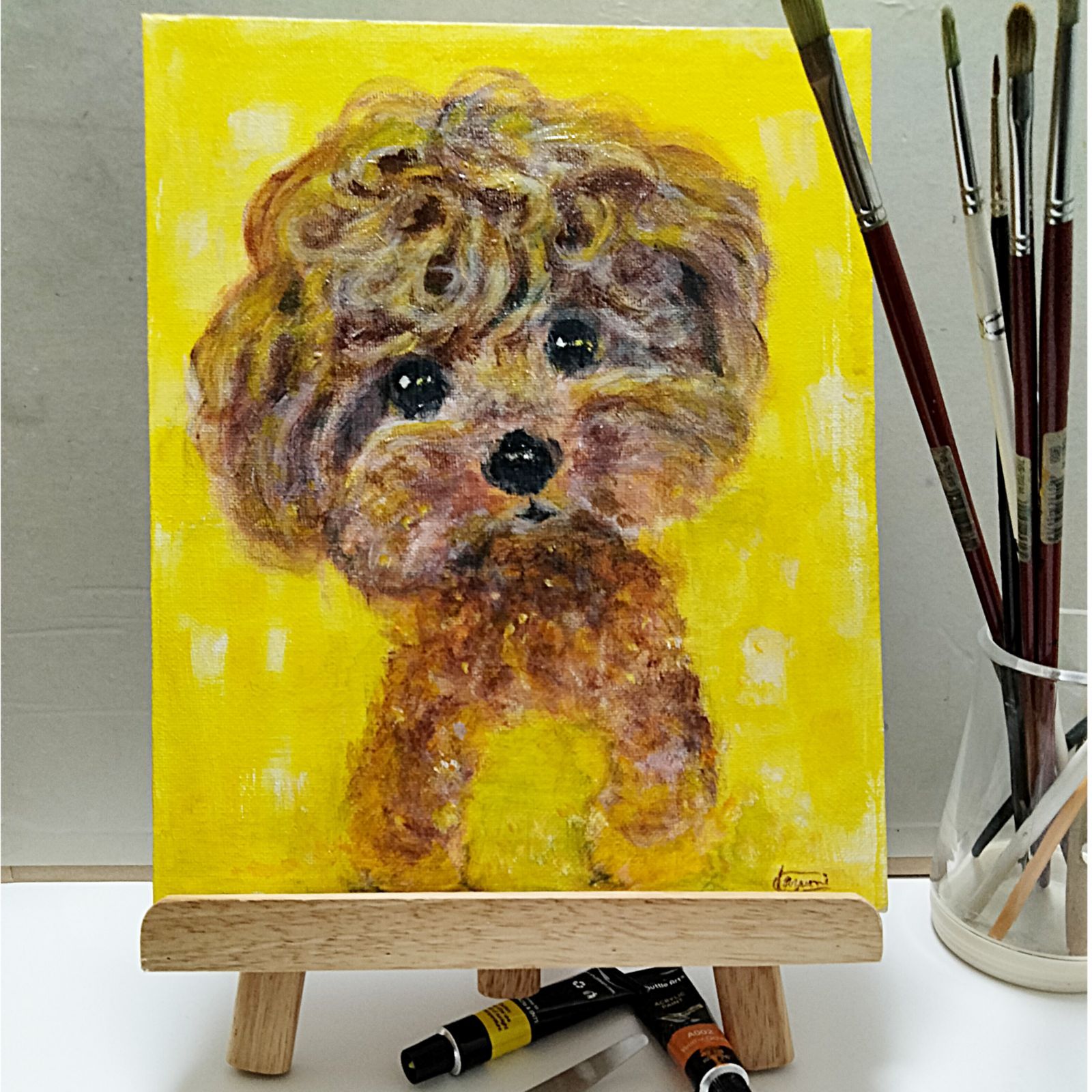 「ペチュニアとトイプードル」 アクリル画 SM キャンバス 原画 額なし アクリル原画 トイプードル - メルカリ