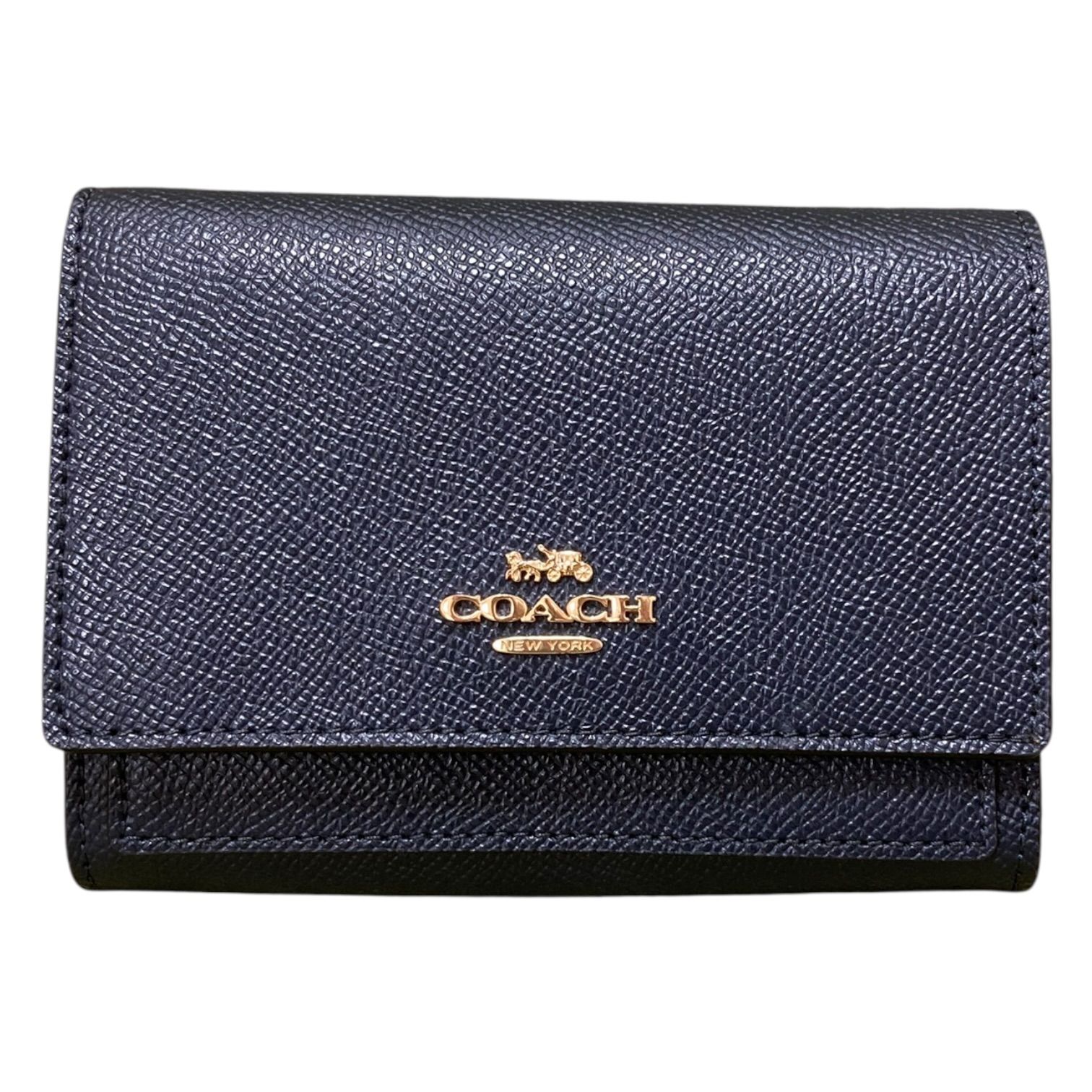 【美品】 COACH コーチ 二つ折り財布 クロスグレインレザー 78390 ネイビー キングラム[01]