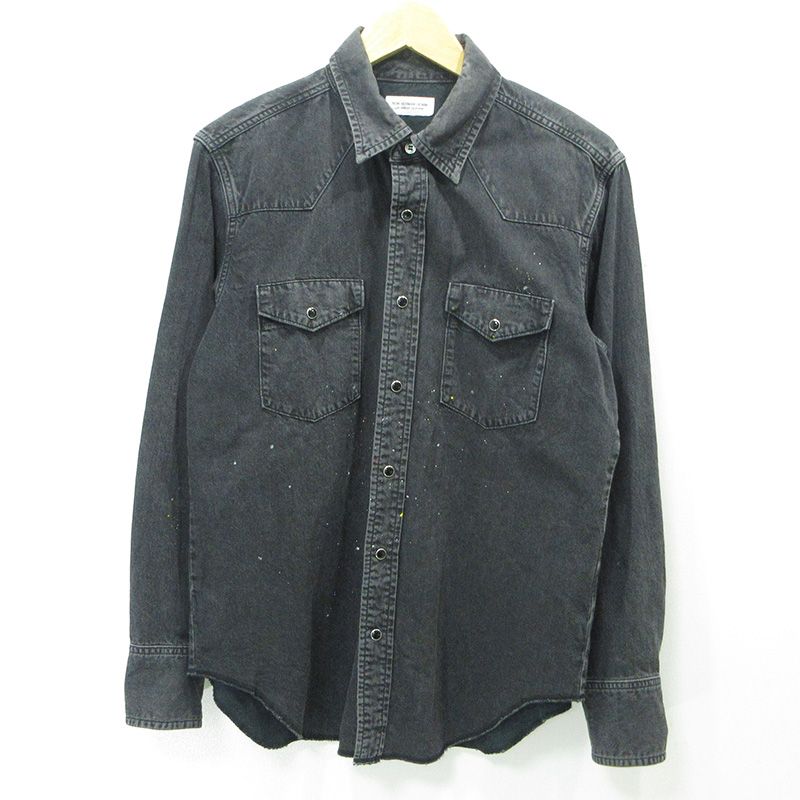 【三重本店】 中古 Ron Herman | ロンハーマン USED加工長袖デニムシャツ ペイント加工 ダメージ加工 3420700126 ブラック系 ダークグレー サイズ：M 【102】