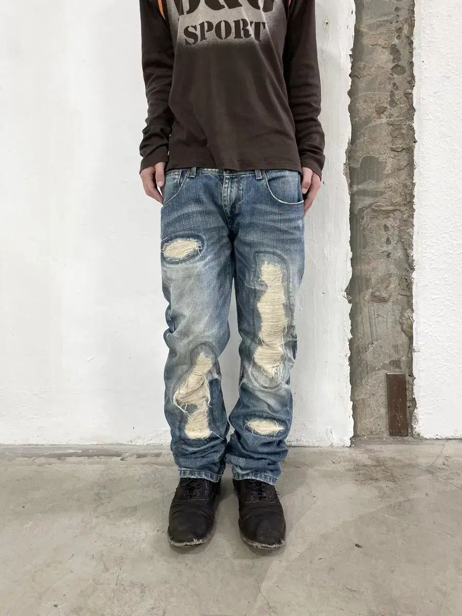 ニール バレット リーペア ディストレスド デニム パンツ