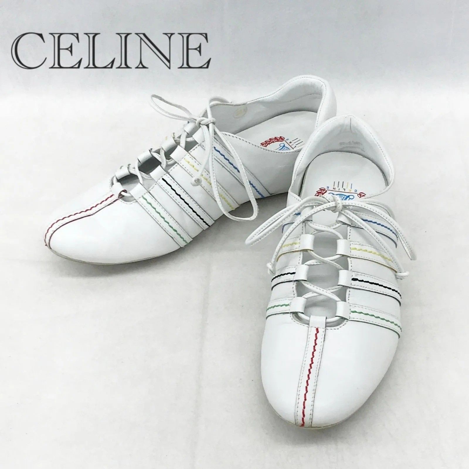 CELINE セリーヌ 2004 レザー スニーカー シューズ 約 23cm レインボー 