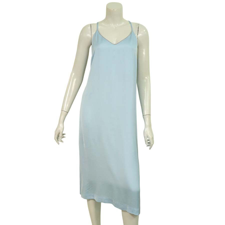 【定価¥98,000の90%OFF】PESERICO【ペセリコ】【春夏物】【レディース】プントルーチェチェーン装飾ネックラインキャミソールドレス/水色【サイズ42】【イタリア製】