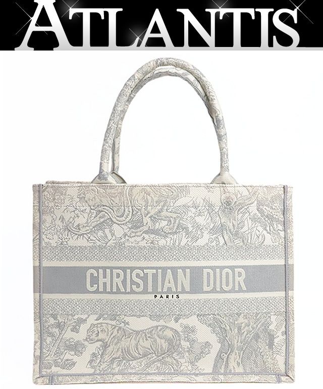 【広尾店】クリスチャンディオール Christian Dior ブックトート ミディアム トワルドゥジュイ エンブロイダリー キャンバス グレー 【19368】
