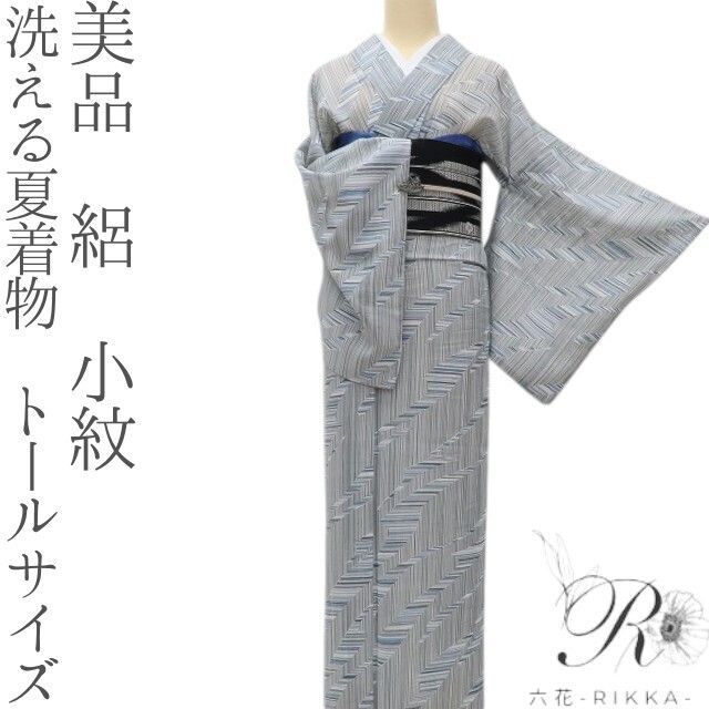 六花-RIKKA- E-25 美品 洗える夏着物 絽❀涼しさも、おしゃれも叶える、幾何学の涼風❀トールサイズ 小紋