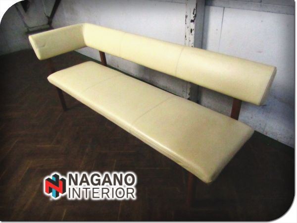 ■NAGANO INTERIOR/ナガノインテリア■高級■DC504■ウォールナット材■本革張り■2人掛けベンチ■26万■eee6411k