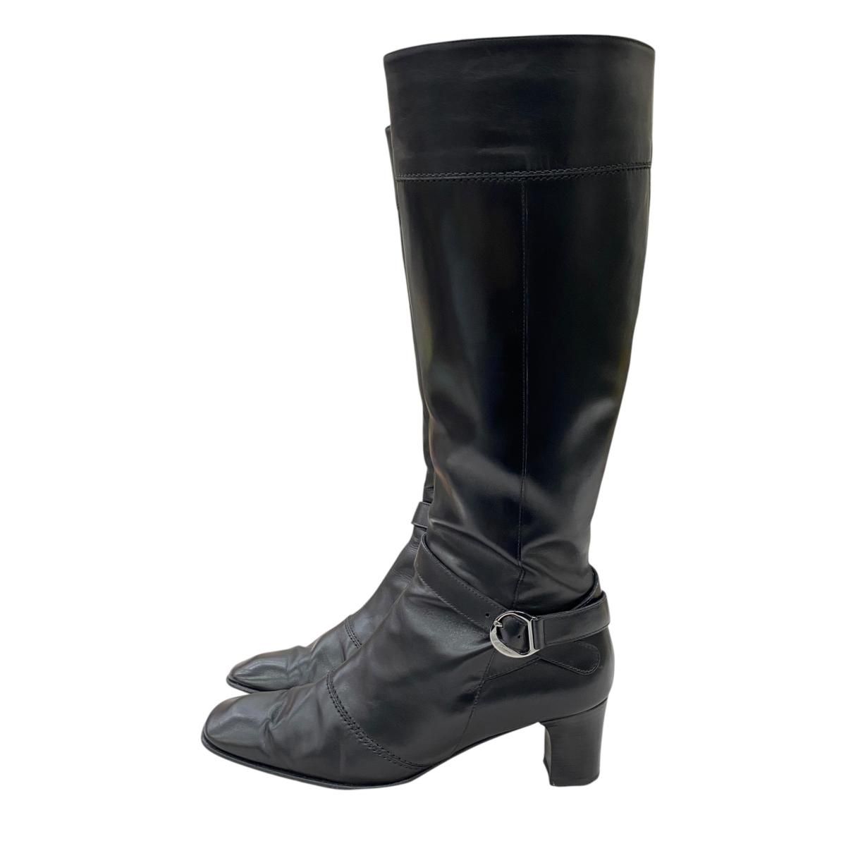 ☆フェラガモ ロングブーツ レザー 靴 ブラック 5C Salvatore Ferragamo