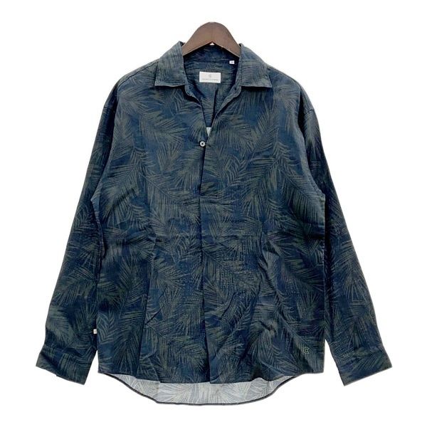VCOLONY CLOTHING コロニークロージング スキッパーリネンシャツ 長袖 プールサイドシャツ リーフ メンズ M ネイビー トップス DM19457■