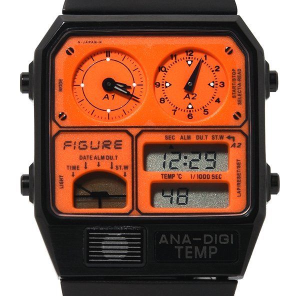 箱保付 極美品 CITIZEN シチズン 8989-S111595 FIGURE アナデジテンプ オレンジ クォーツ メンズ