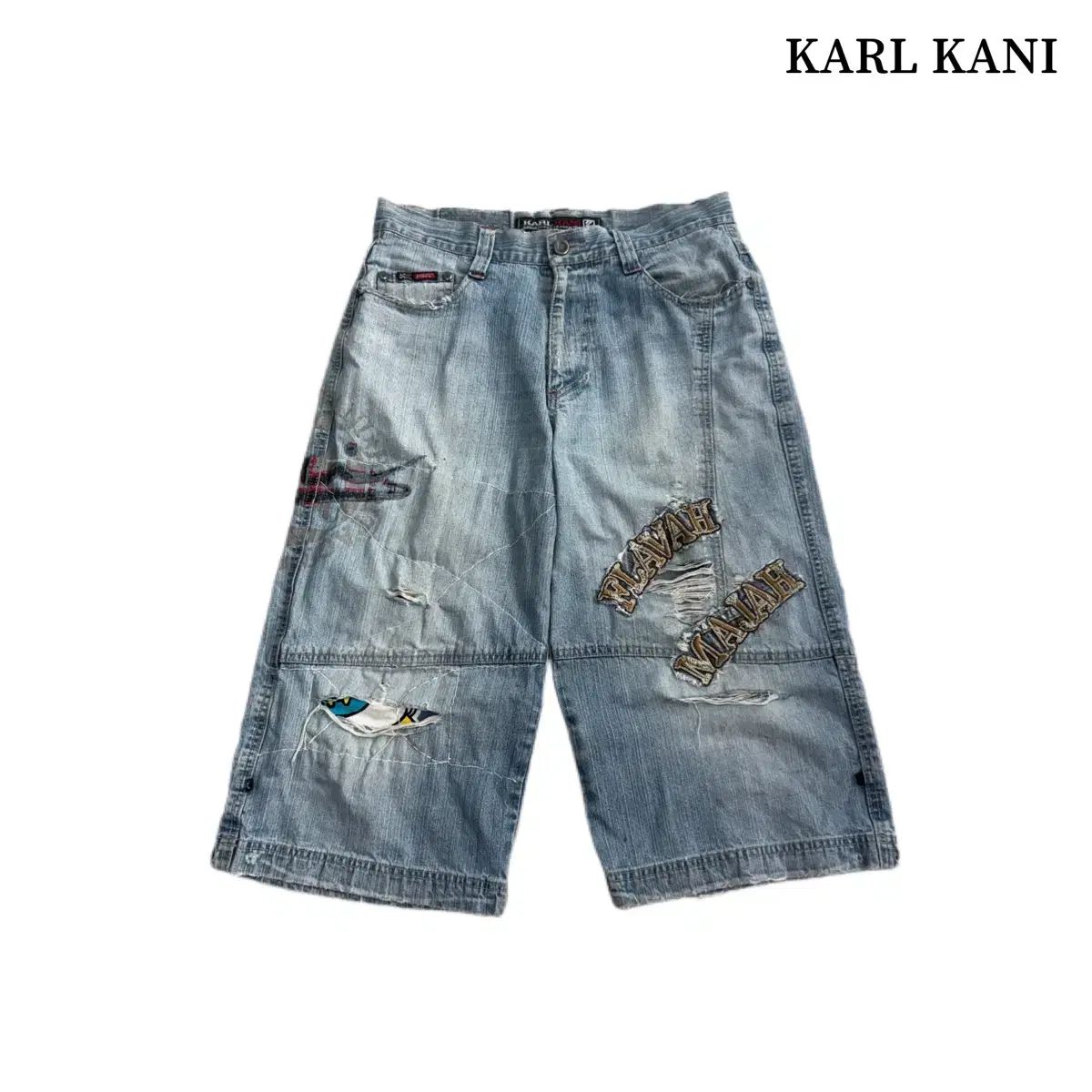 カルカニ オールドスクール ヒップホップ バミューダ ワイド デニム ハーフパンツ