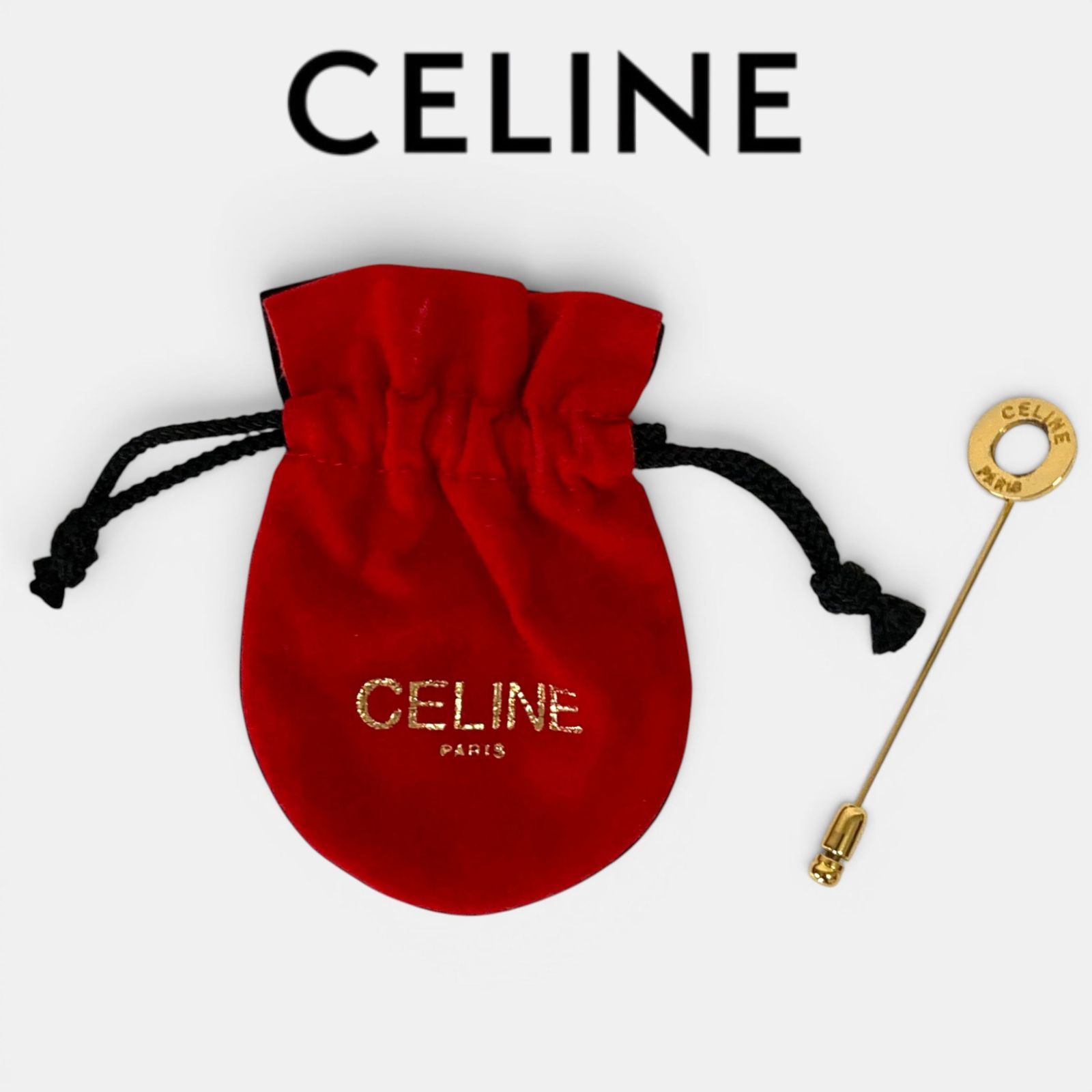 CELINE セリーヌ サークルロゴ ピンブローチ ゴールド 保存袋付属
