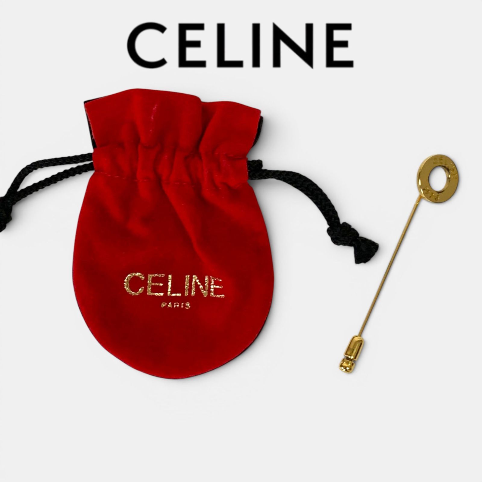 CELINE セリーヌ サークルロゴ ピンブローチ ゴールド 保存袋付属