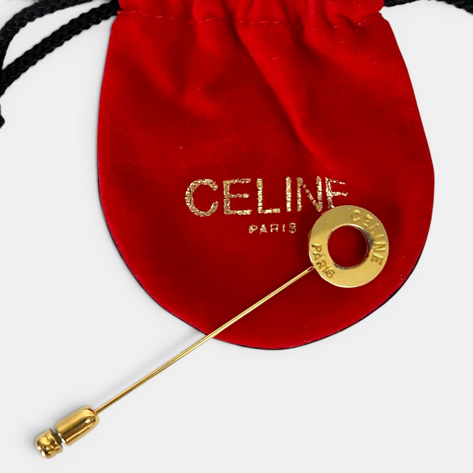 CELINE セリーヌ サークルロゴ ピンブローチ ゴールド 保存袋付属