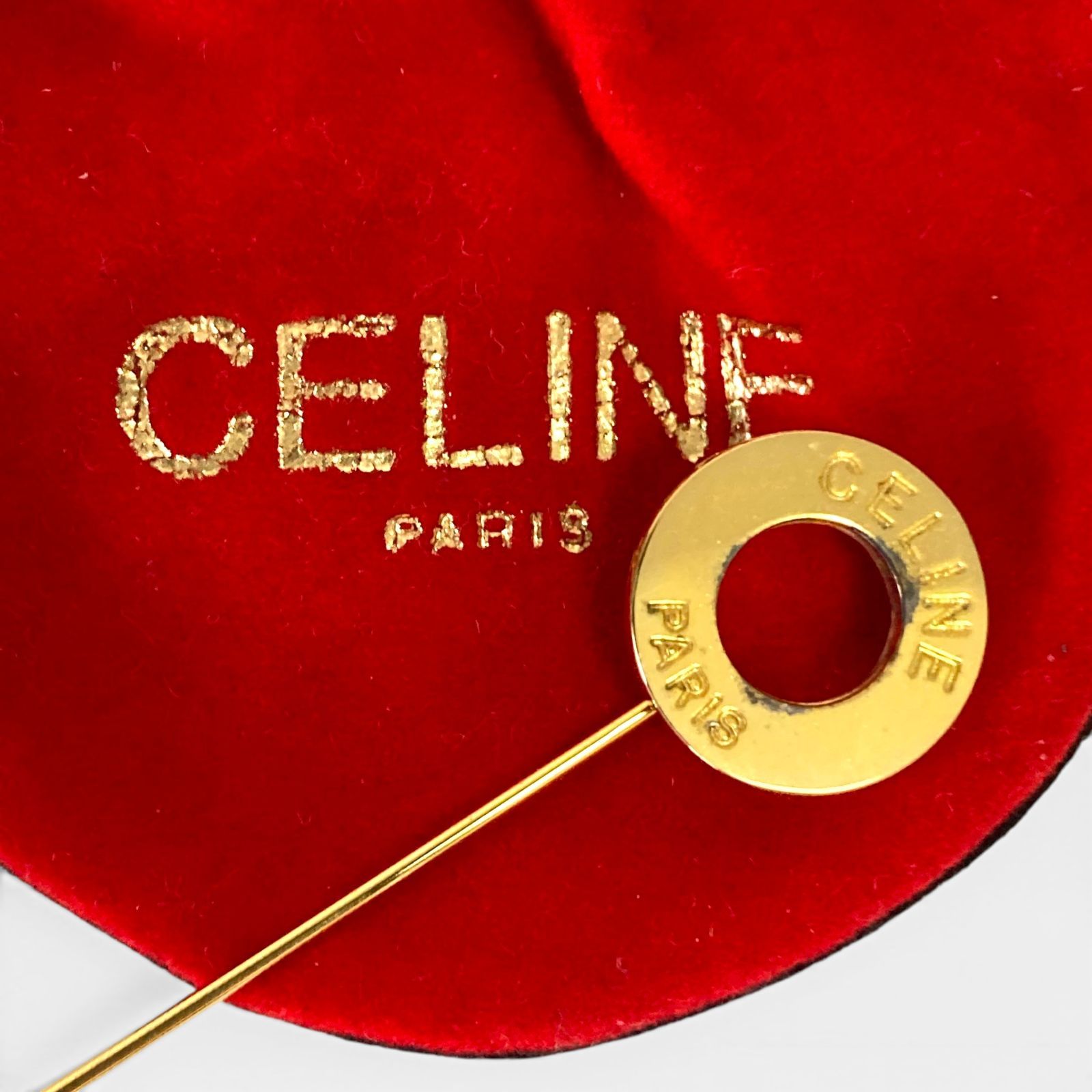CELINE セリーヌ サークルロゴ ピンブローチ ゴールド 保存袋付属
