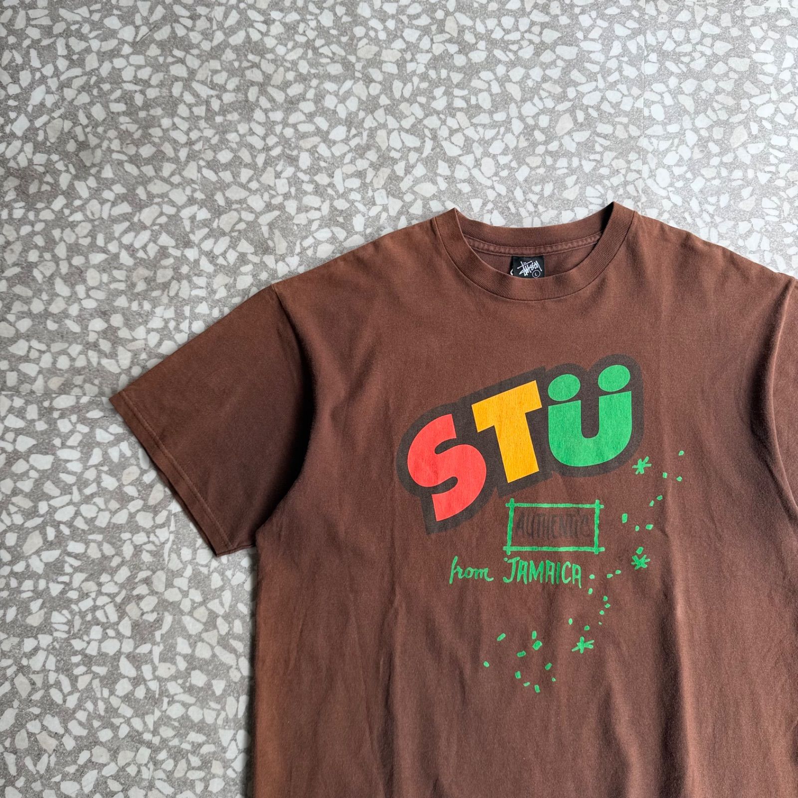 STUSSY / 00’s Design T-shirt size L オールドステューシー　ライオン　ラスタカラー　半袖Tシャツ　ストリート　ブラウン ユニセックス　ショーンフォント　高円寺