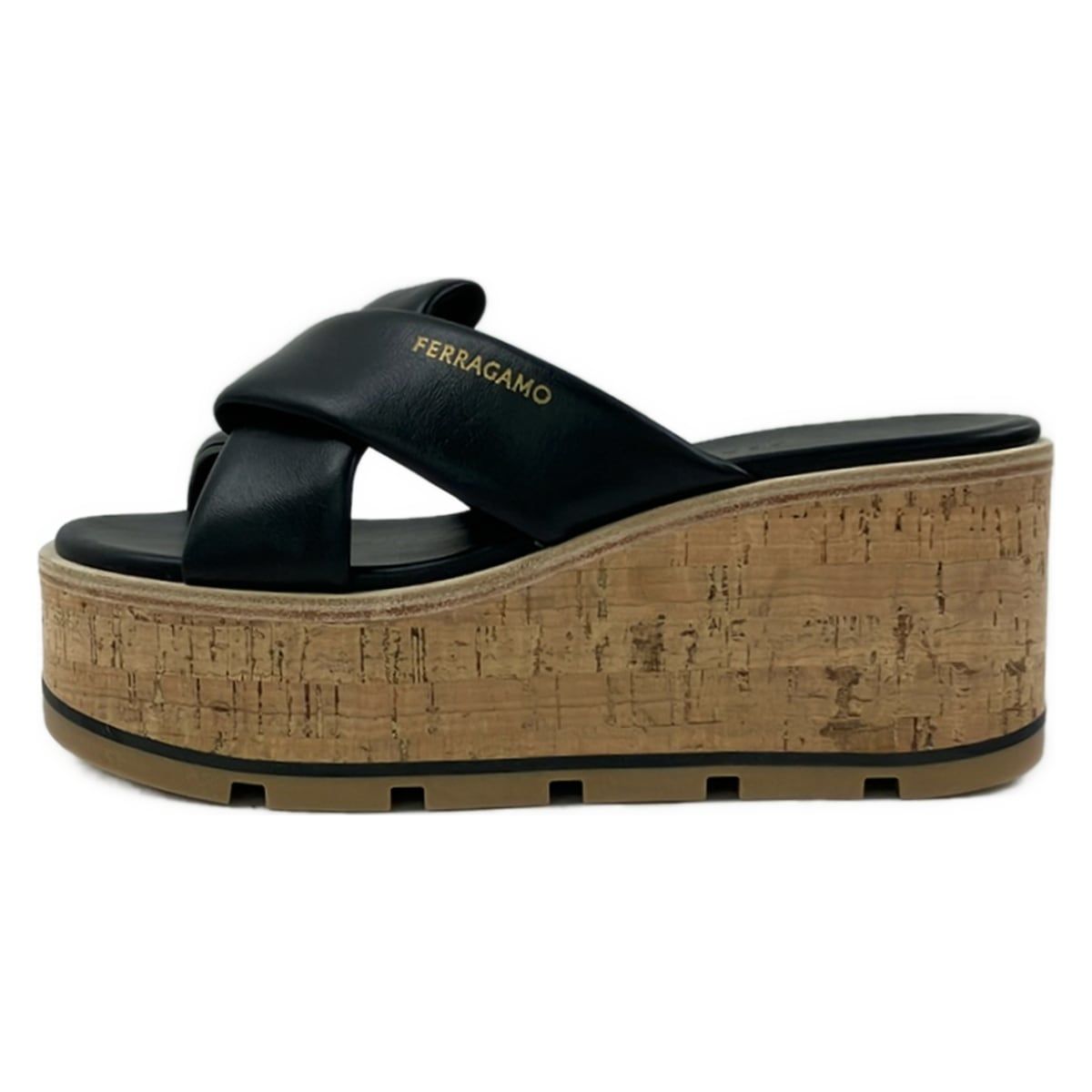 FERRAGAMO/SalvatoreFerragamo(サルバトーレフェラガモ) ミュール 8 C レディース - 黒 プラットフォーム ラムスキン
