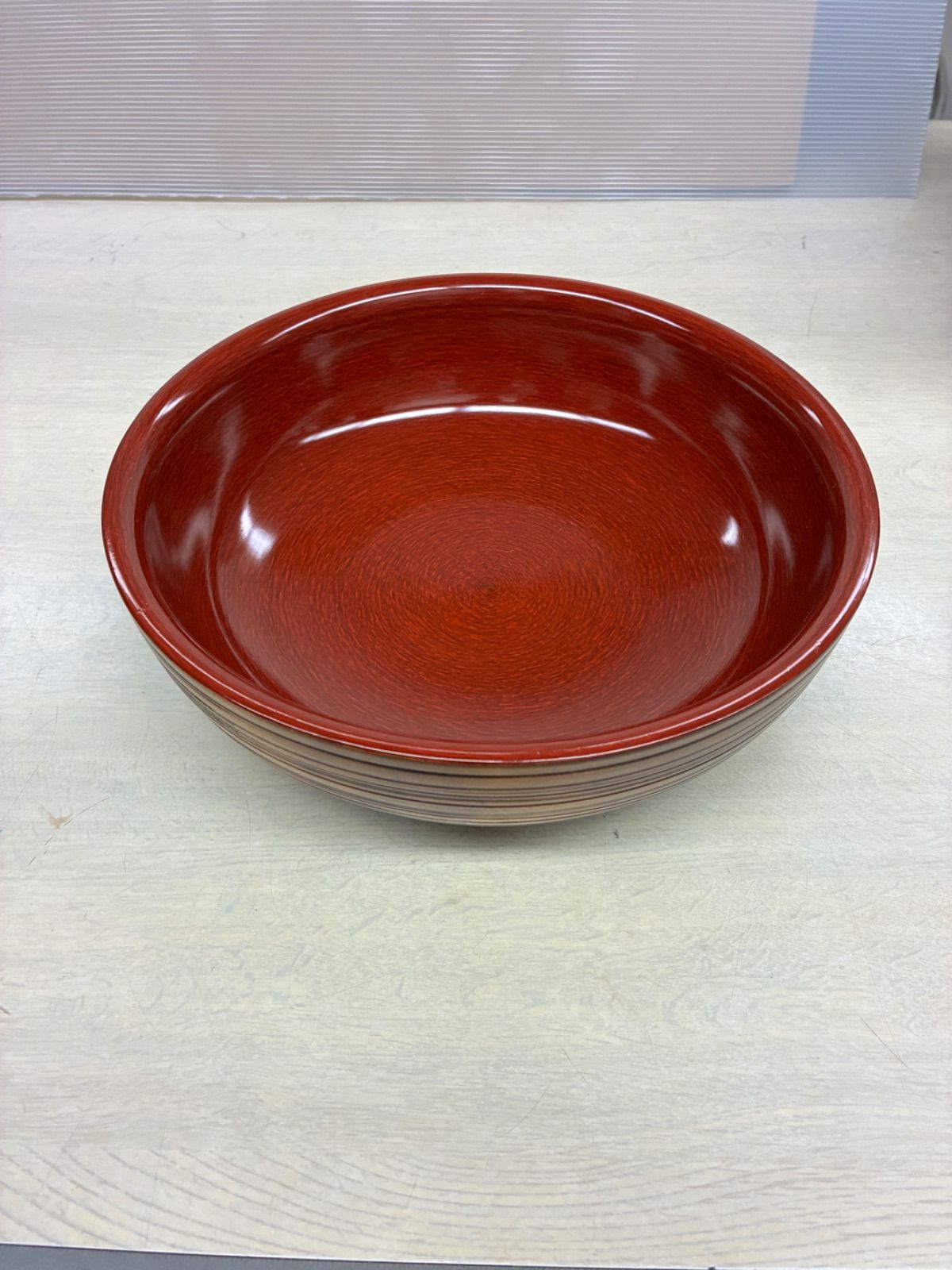 ke0617-17 B4-5 木製風 漆器 盛鉢 朱塗り 内朱 外千筋 菓子鉢 こね鉢