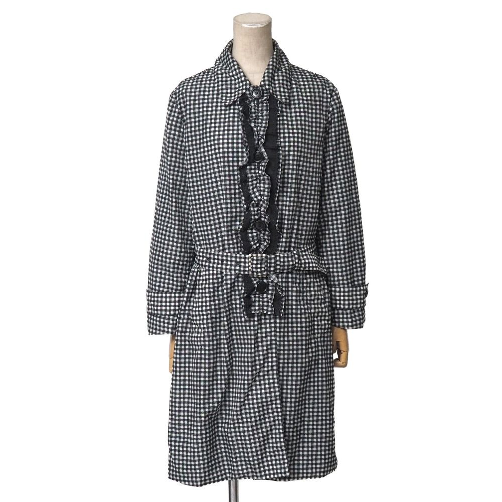 PRADA プラダ コート サイズ38 チェック フリル ステンカラー