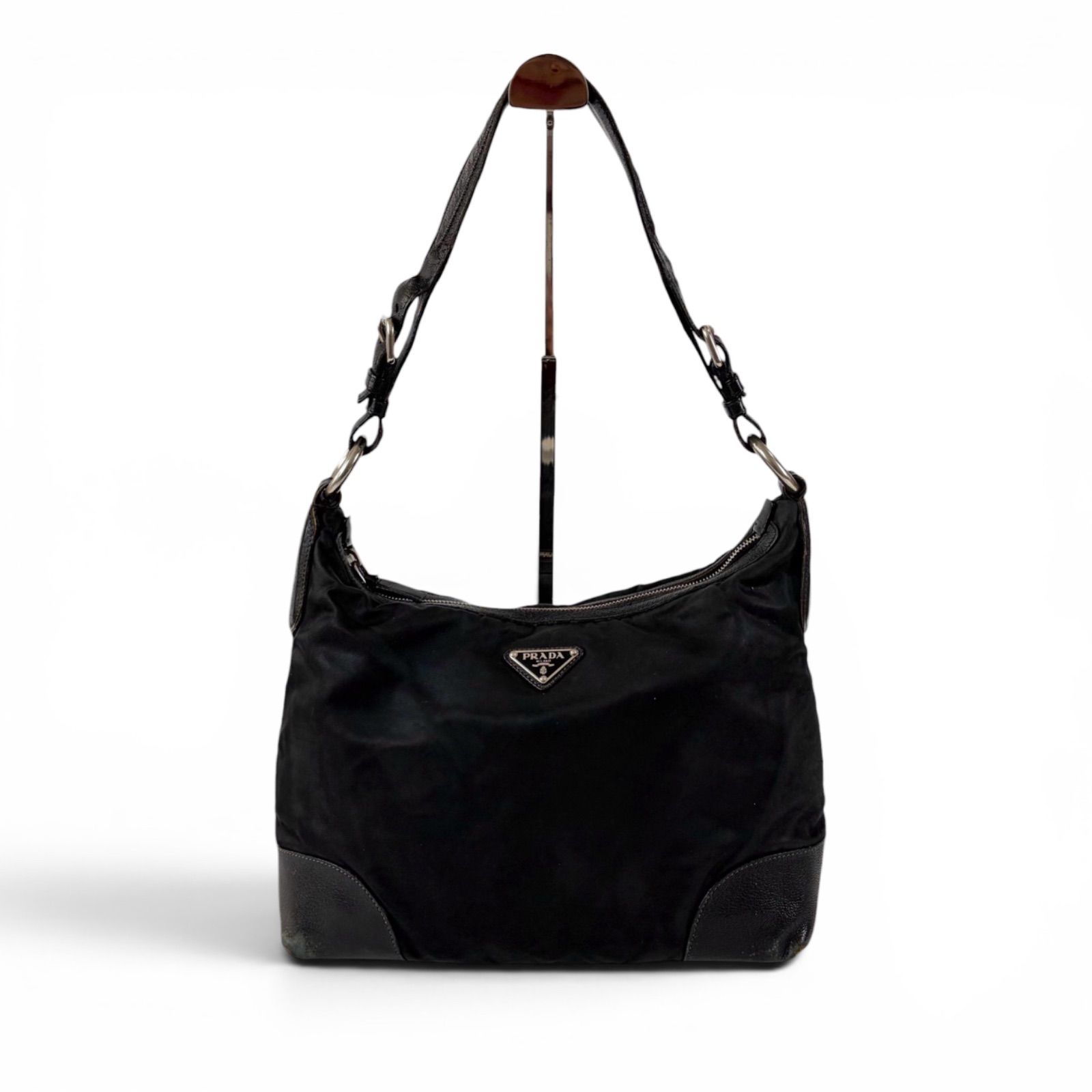 PRADA ハンドバッグ テスートナイロン レザー トライアングルロゴ 黒