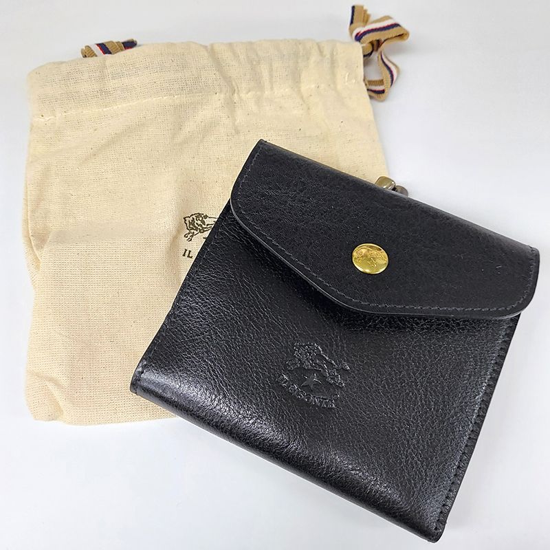 未使用・ジャンク品 IL BISONTE イルビゾンテ SMW011PV0005 がま口 小銭入れ 2つ折り財布 ブラック レザー 本革
