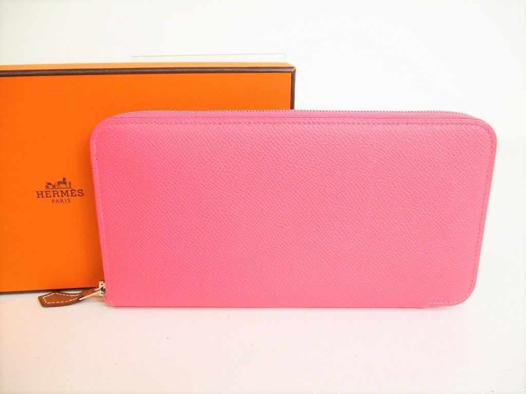 【未使用保管品】 エルメス HERMES ヴォーエプソン アザップ ロング シルクイン ラウンドファスナー 長財布 メンズ レディース ローズアザレ