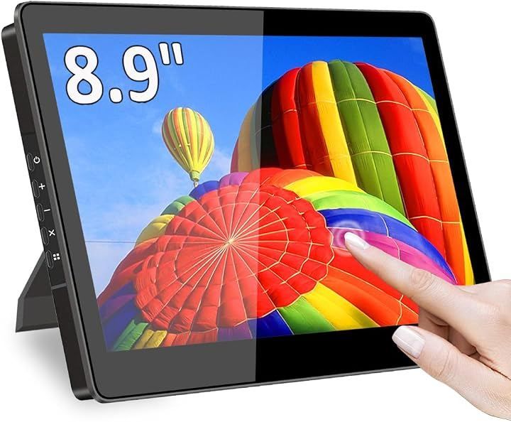 Cuview ミニ モニター 8 インチ タッチパネル FHD 1920x1200 小型モニター USB Type C/HDMI ディスプレ IPS 画面 450Nits辉度 VESA対応 スピーカー内蔵 (ブラック, 8.9インチ)