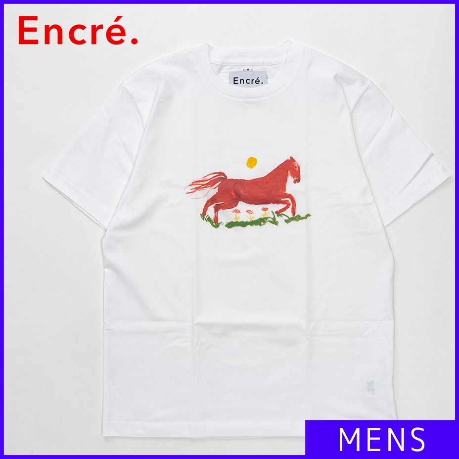 【新品・未使用】 Tシャツ メンズ レディース ユニセックス 半袖 Encre. アンクレ 綿100% 綿 馬柄 馬 プリント おしゃれ かわいい 可愛い きれいめ かっこいい コットン100% 10 白 ホワイト レッド 赤 53263-1-00106