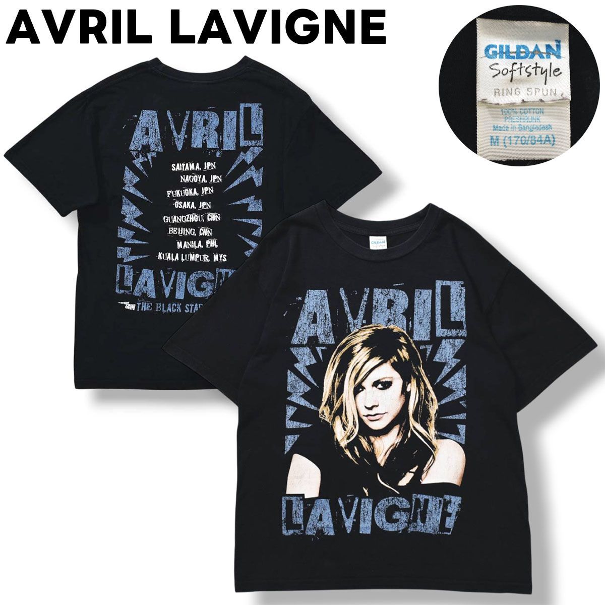 アヴリル ラヴィーン AVRIL LAVIGNE The Black Star Tour アジア ツアー プリント Tシャツ ギルダン GILDAN M ブラック ロック シンガー メンズ