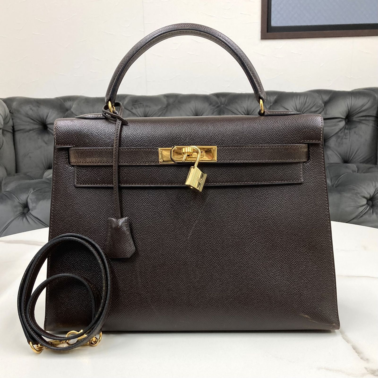 エルメス　ケリー32　外縫い　クシュベル　2way　ハンドバッグ　○V刻印