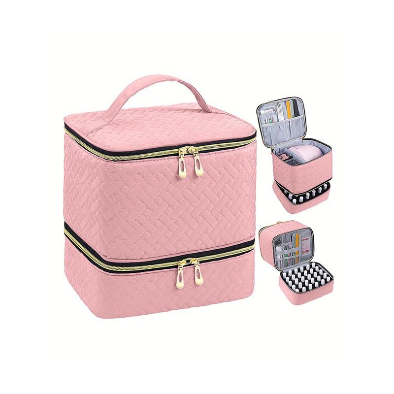 FLORPERRY プロフェッショナル ネイルバッグ ネイル収納ボックス 二層式収納バッグ ポリッシュキャリングケース-ネイルドライヤーランプとボトル60本（15ml/0.5液量オンス）収納可能、マニキュアセット用仕切り付きネイルポリッシュオ 0185c4ce