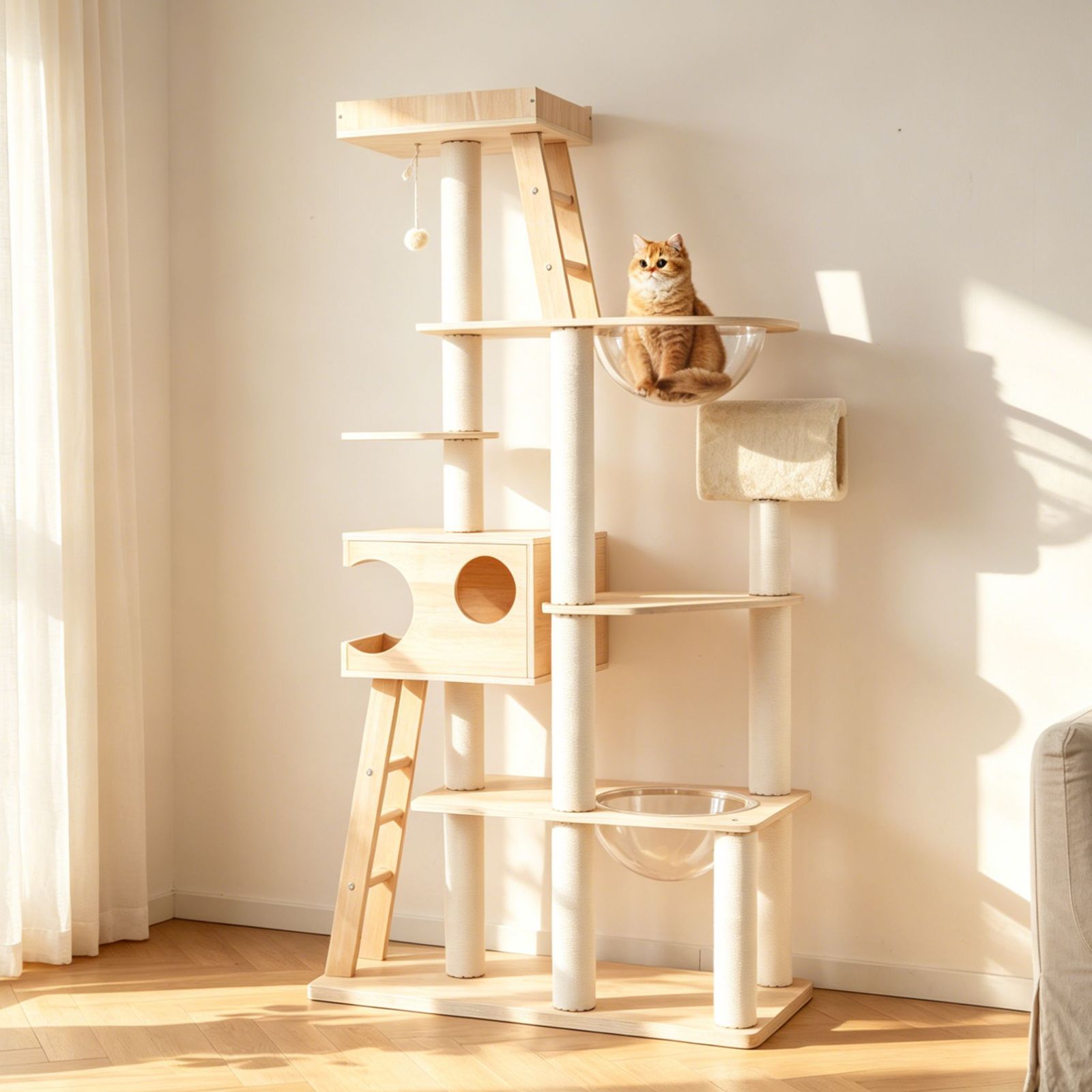 『数量限定セール』 猫タワー 木製 高さ190cm 宇宙船2つ搭載 天然麻ロープ爪とぎポール スロープ もふもふトンネル ゆらゆらおもちゃ付き 展望台 運動不足解消 昇り降りやすい おしゃれ 頑丈 多頭飼い対応 キャットツリー ネコ ペット用品
