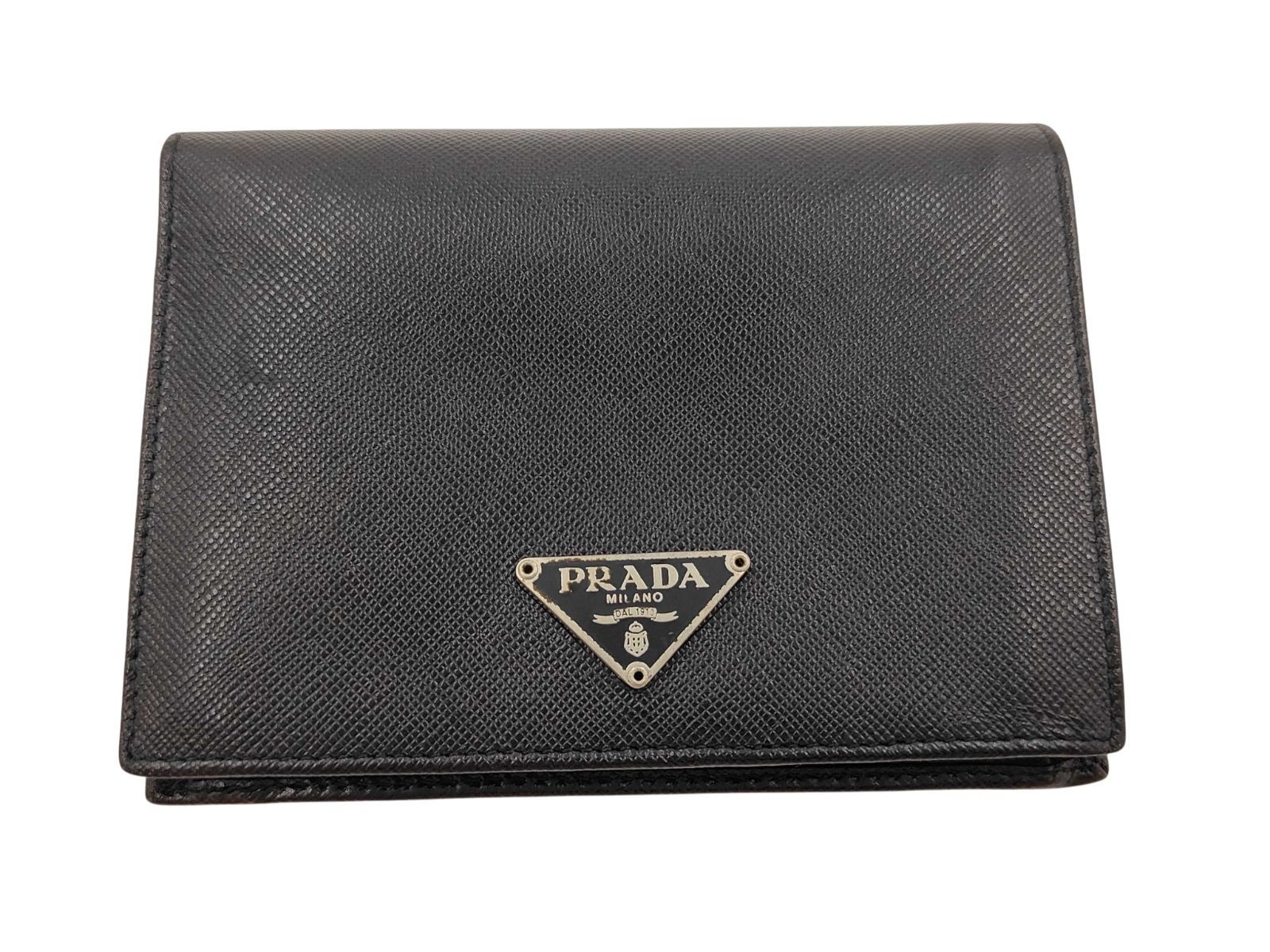 PRADA　プラダ M668A サフィアーノ 三角ロゴ 二つ折り財布　ブラック　レザー