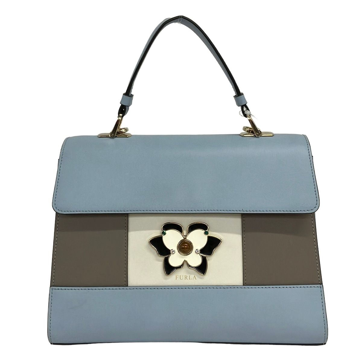 FURLA(フルラ) ハンドバッグ ムゲット ライトブルー×白×グレーベージュ トップハンドル/バタフライ(蝶) レザー