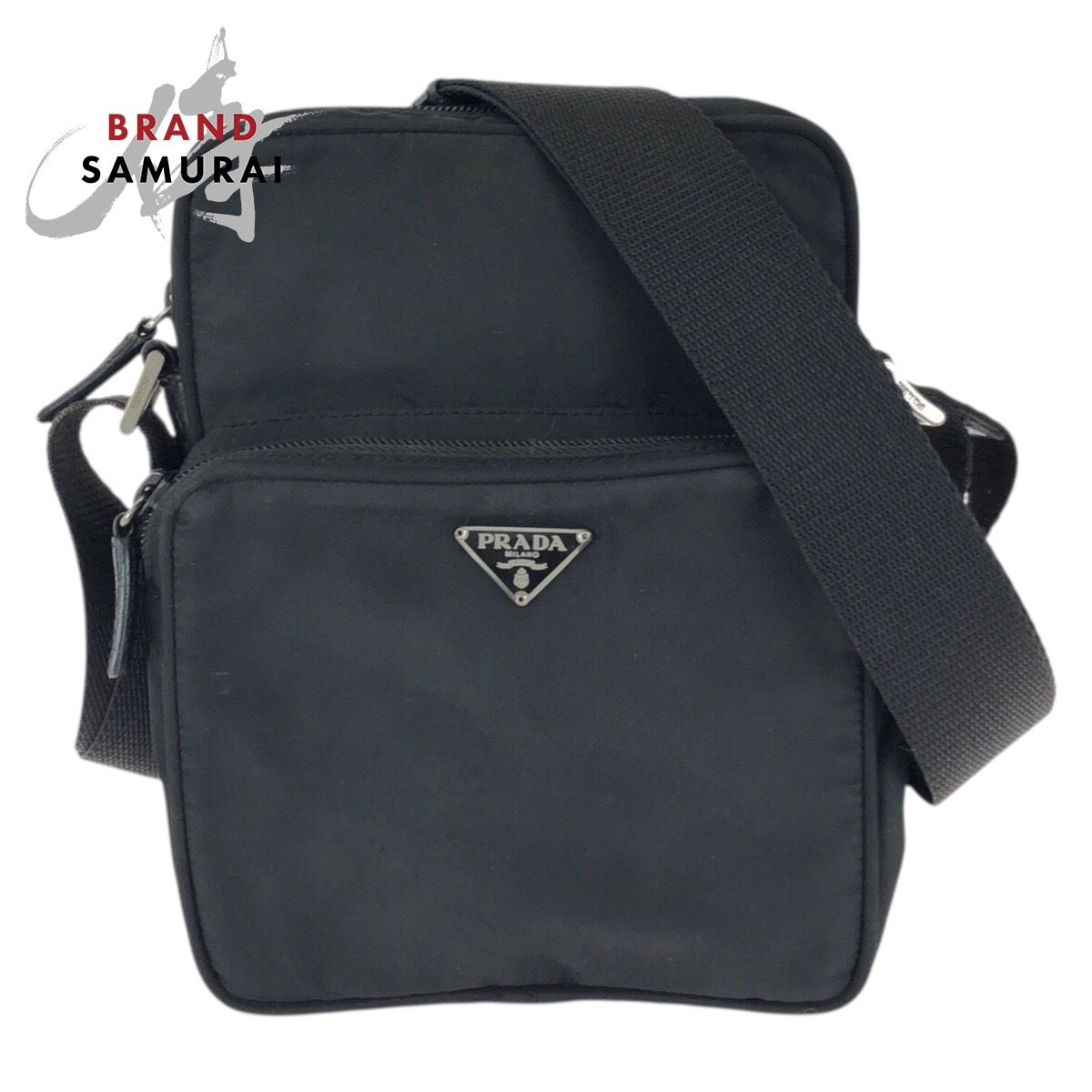 PRADA プラダ テスート 三角ロゴプレート ブラック 黒 シルバー金具 ナイロン ショルダーバッグ ポシェット レディース 601645【中古】