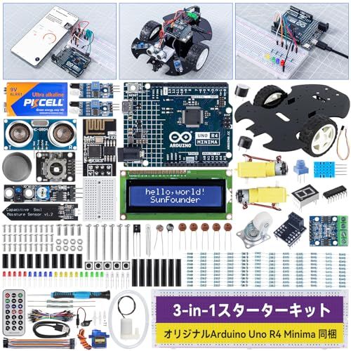 SunFounder オリジナル Arduino Uno R4 Minima 対応 スターターキット究極版 3 in 1 IoT/スマートカー/基本キット オンラインチュートリアル(日本語)付き 初心者にも最適（オリジナル Arduino U a3941be8