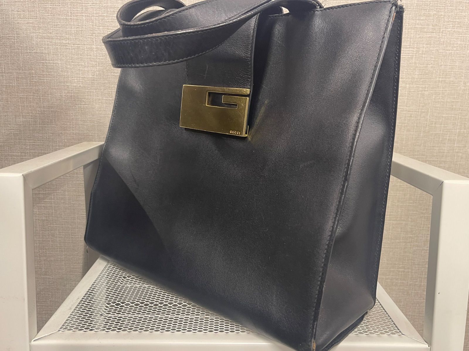 グッチ GUCCI オールド カーフレザー トートバッグ ハンドバッグ 黒